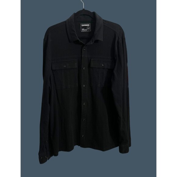 Mens Express Black Long Sleeve Button-Down Shirt XL With Stretch & Moisture Wick - Picture 1 of 7
